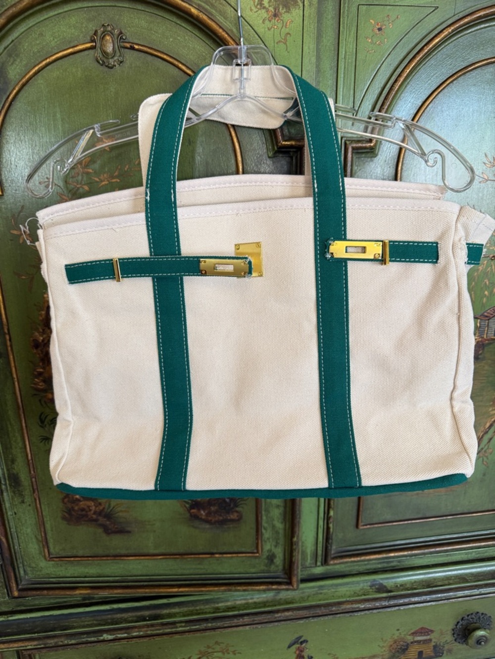 Boatkin Canvas Tote Bag with Teal Trim and Gold Hardware